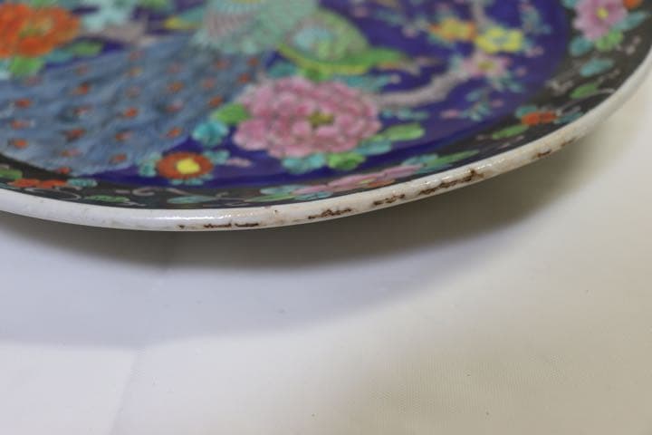 時代 粉彩大皿 孔雀牡丹 送料込み1124 送料込み 即購入ok！口径 cm高さ