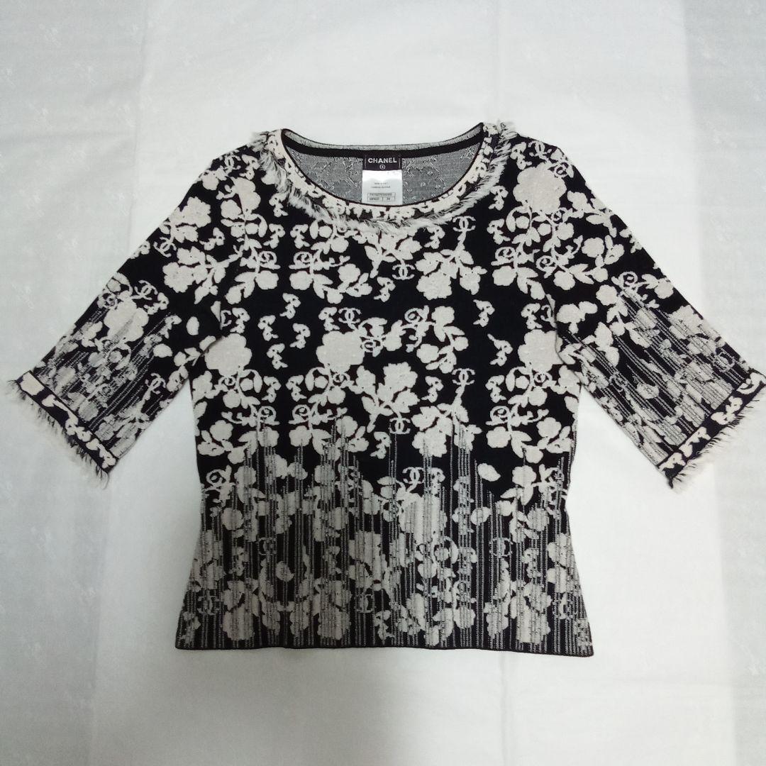 CHANEL フラワープリント 五分袖ニット