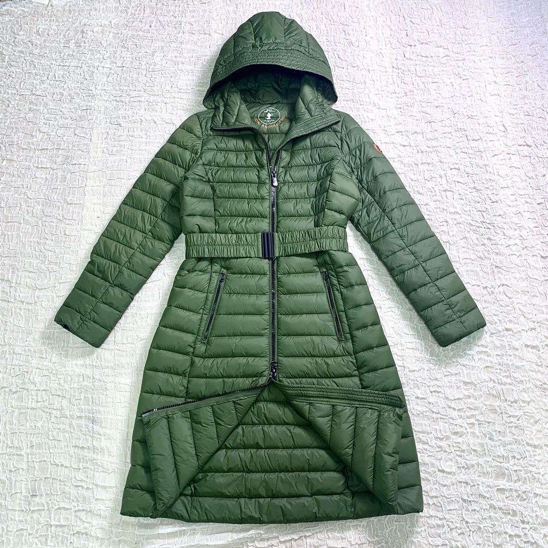 美品　セイブザダック エコダウン ロングコート ベルト ワッペン　オリーブ