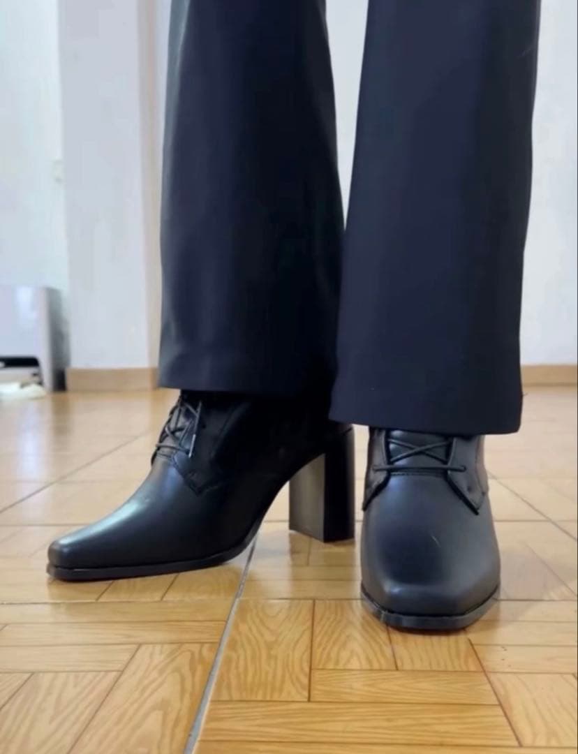 20cm増ヒール 光沢黒レースアップブーツ