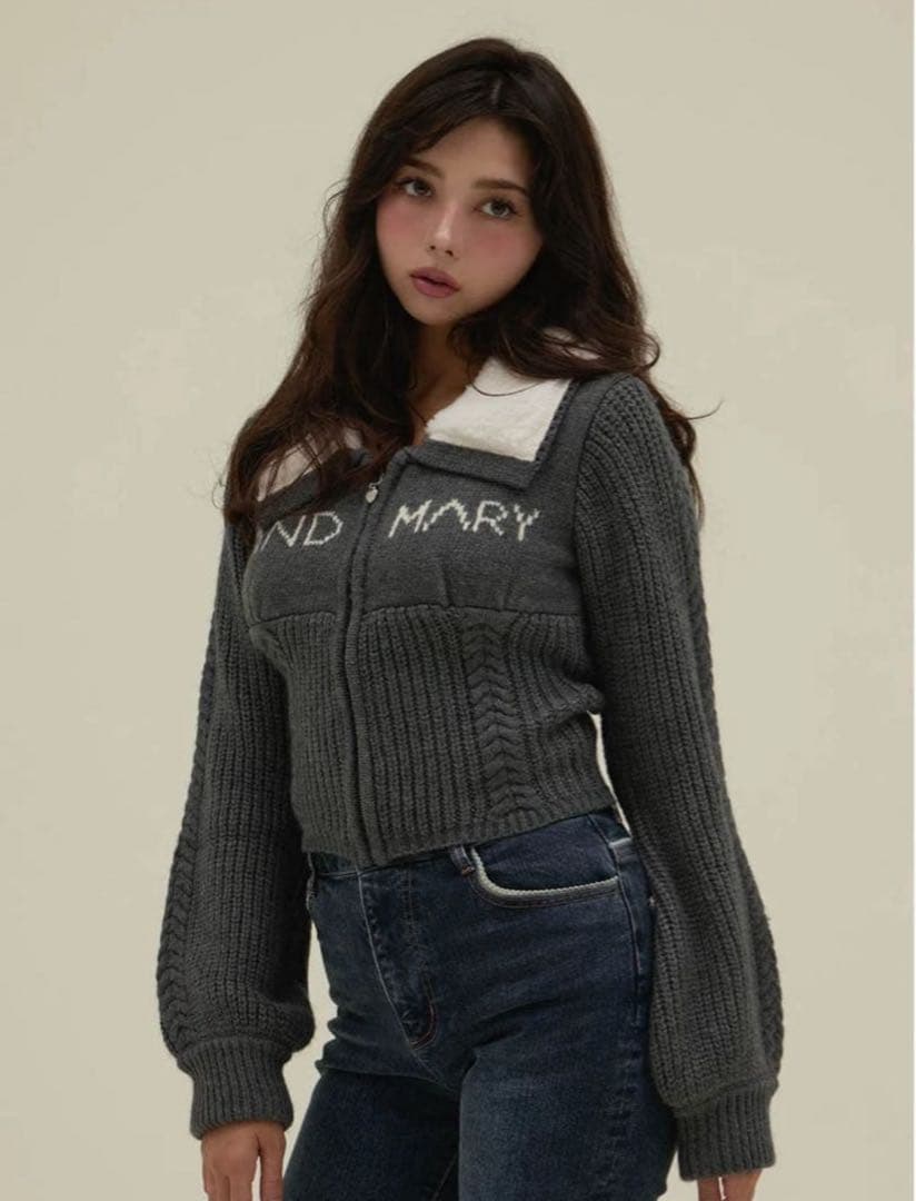 アンドマリー Mary logo zip tops gray 正規品