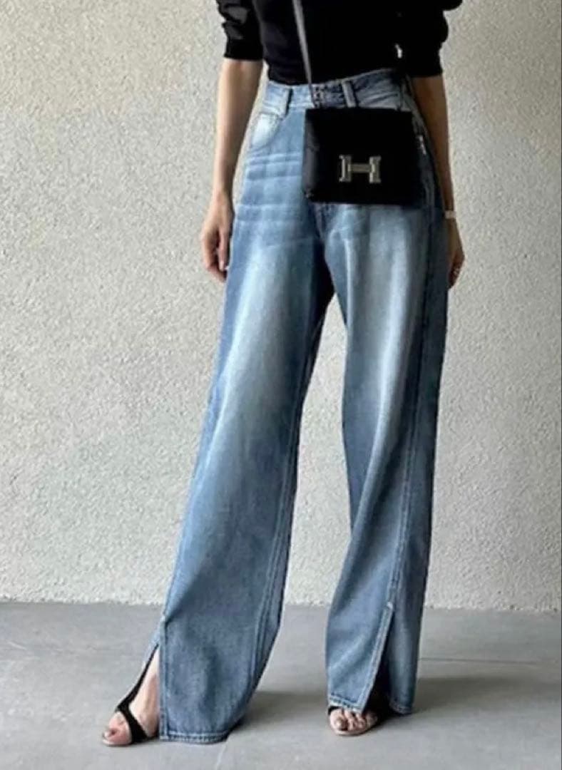 ダブルスタンダードクロージング×AKKO スリットヘムバギーパンツ デニム