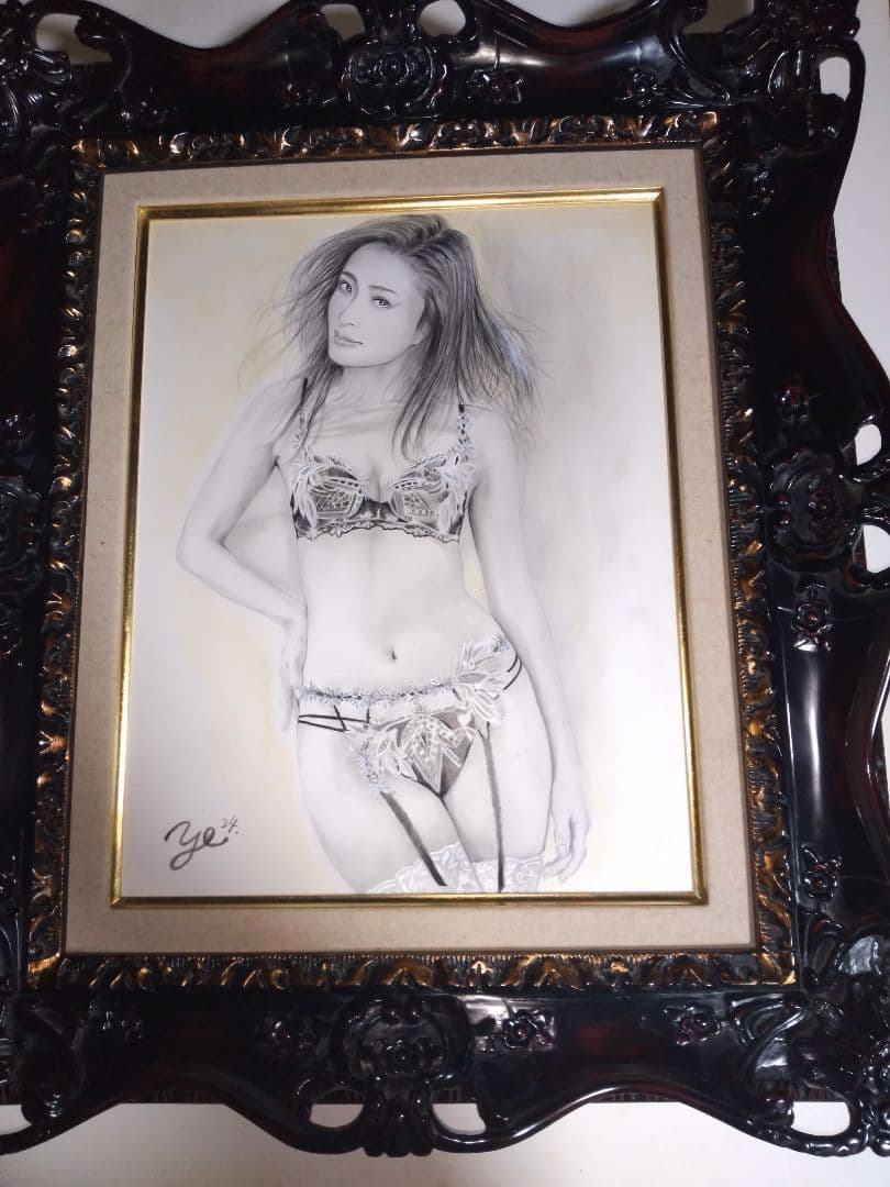 裸婦、美人画、絵画6FしなりW山本英二、肉筆、真作、高級額縁、高塚