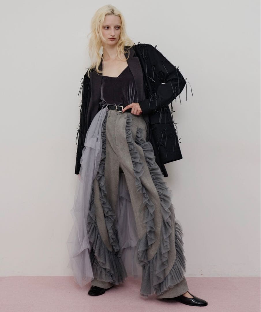 ラベルエチュード デニム × ギャザーチュールパンツ 0 グレー