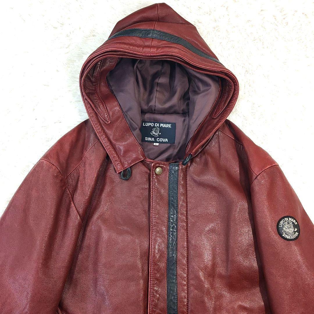 良品SINA COVA シナコバ レザー フード 赤 レッド L 大きい 羊革