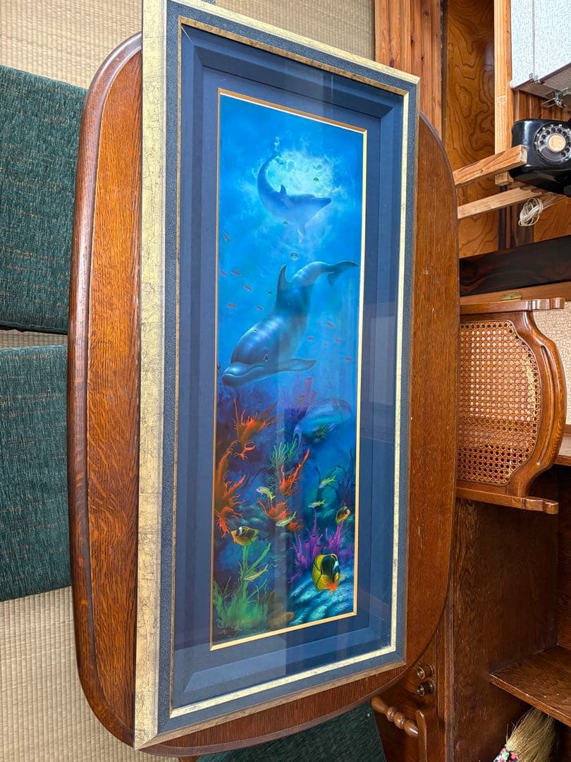 デビット・ミラー「クリスタルブルー」イルカ 絵画 額装品 313/675