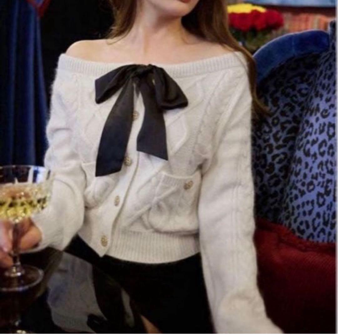 あやAerienne Cable-Knit Ribbon Cardigan