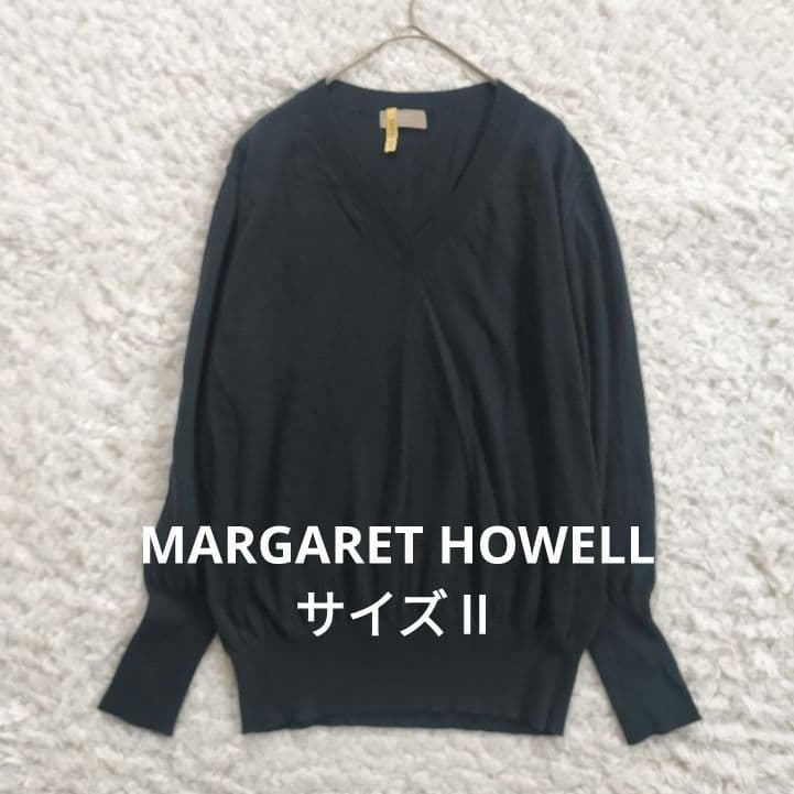 マーガレットハウエル Vネック コットン ニット 2 M ネイビー - メルカリ