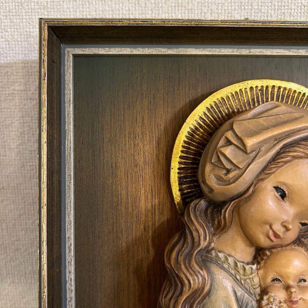 希少【ANRI 聖母子像】アンリ 壁掛け フェランディス 総木彫り 彫刻師