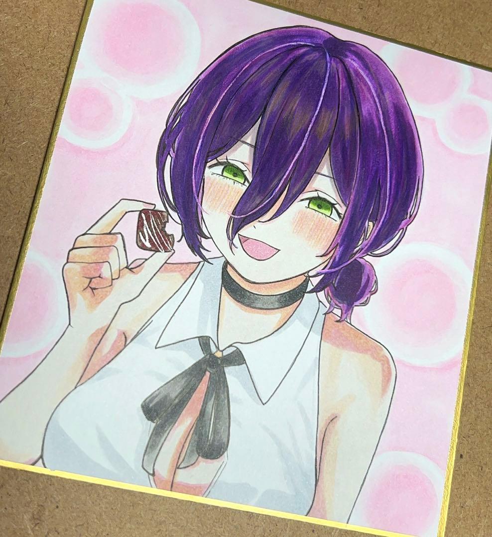 K*様 チェンソーマン 手描きイラスト 色紙 レゼ ファンアート - メルカリ