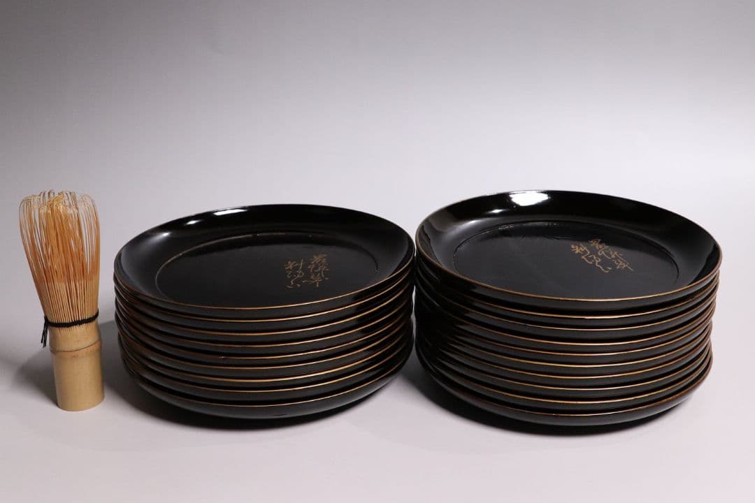 木製漆器 時代 竹図 闇蒔絵 黒塗銘々盆 十九客 15.8cm 木皿 MA17