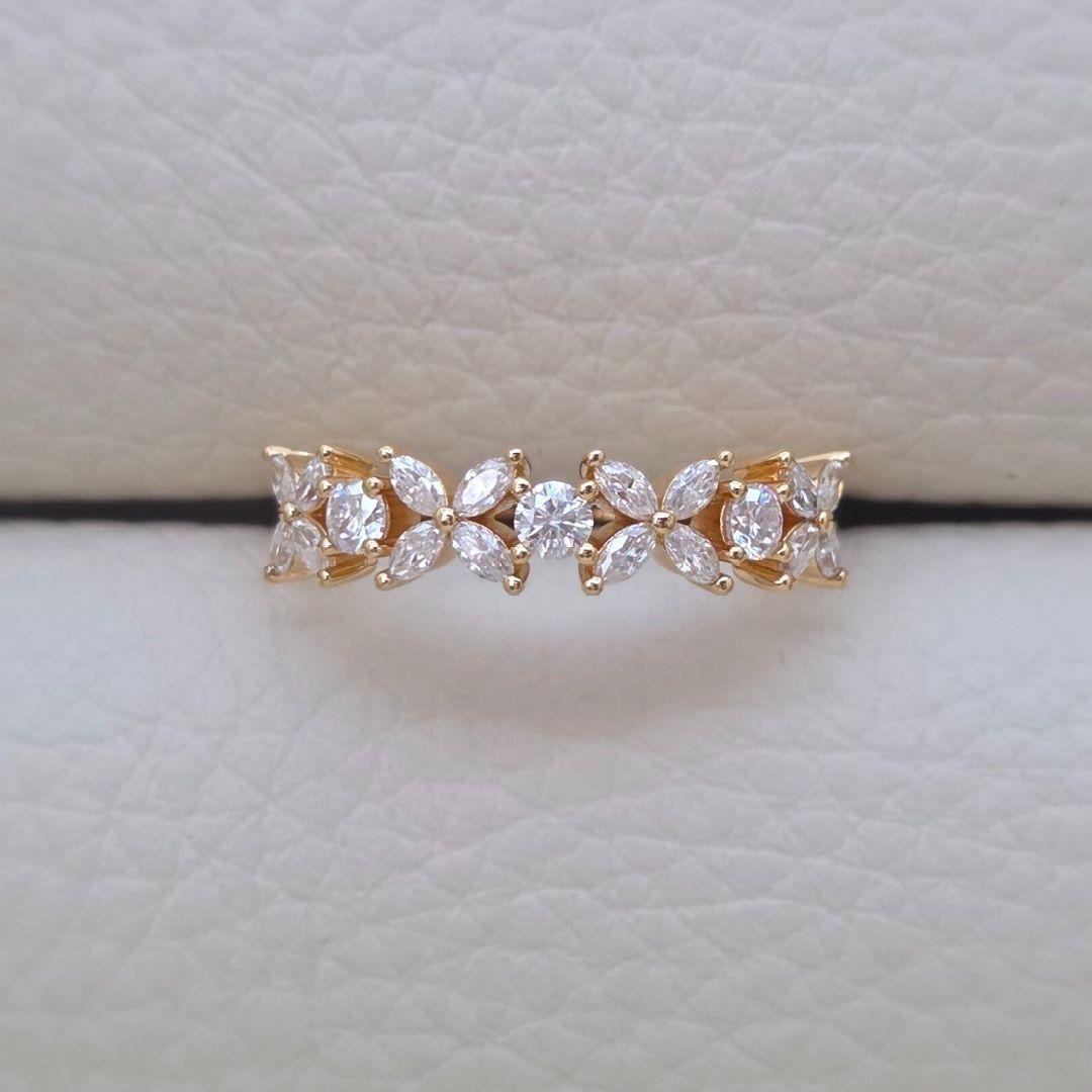 モアサナイト フラワーハーフエタニティリング｜GTC鑑別書付き《約14号》