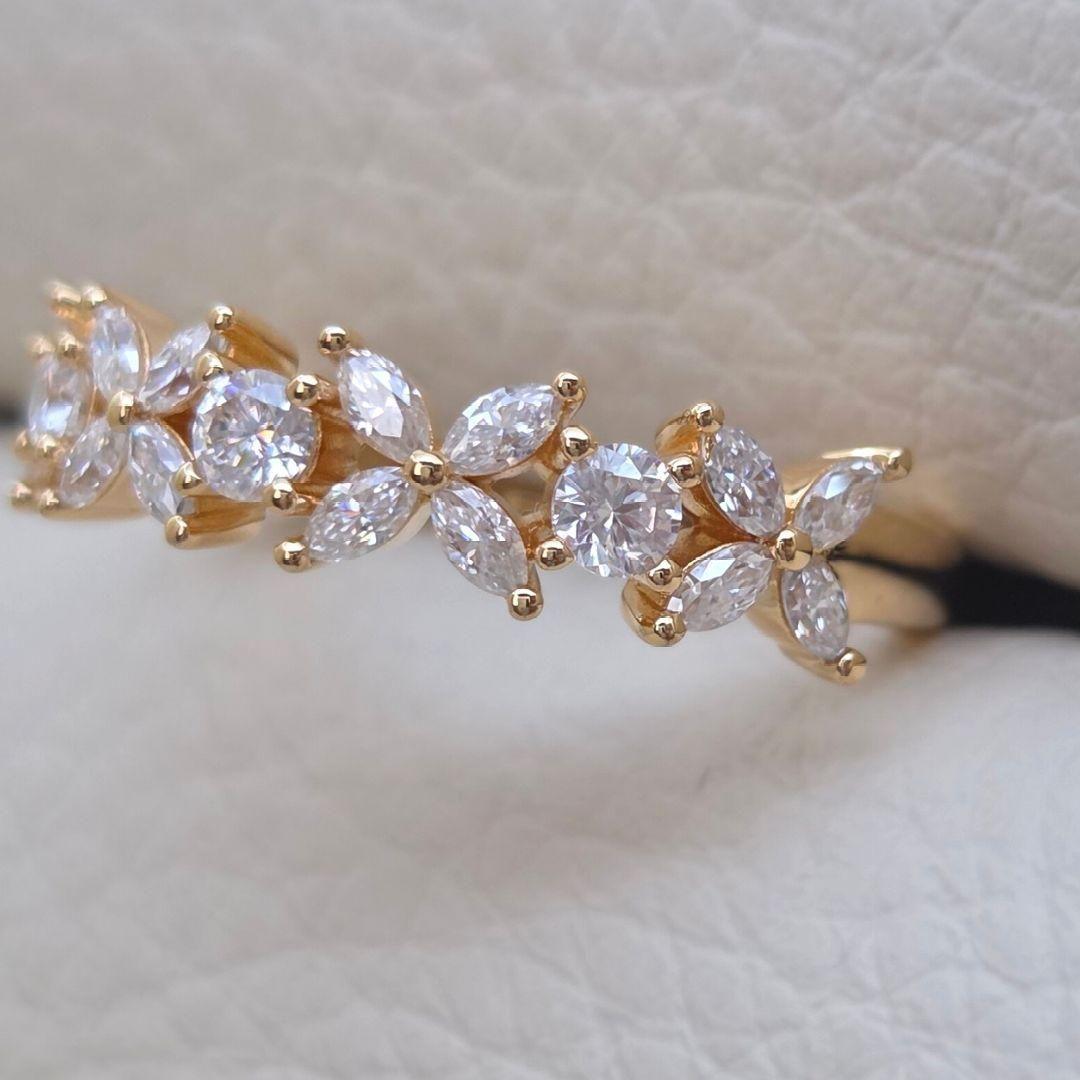 モアサナイト フラワーハーフエタニティリング｜GTC鑑別書付き《約14号》