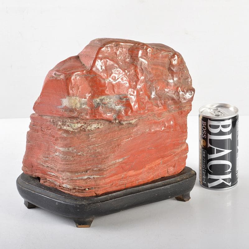 鑑賞石　天然石　赤石　赤玉石　置物　重さ約7.2㎏　唐木台付　V　R6071B