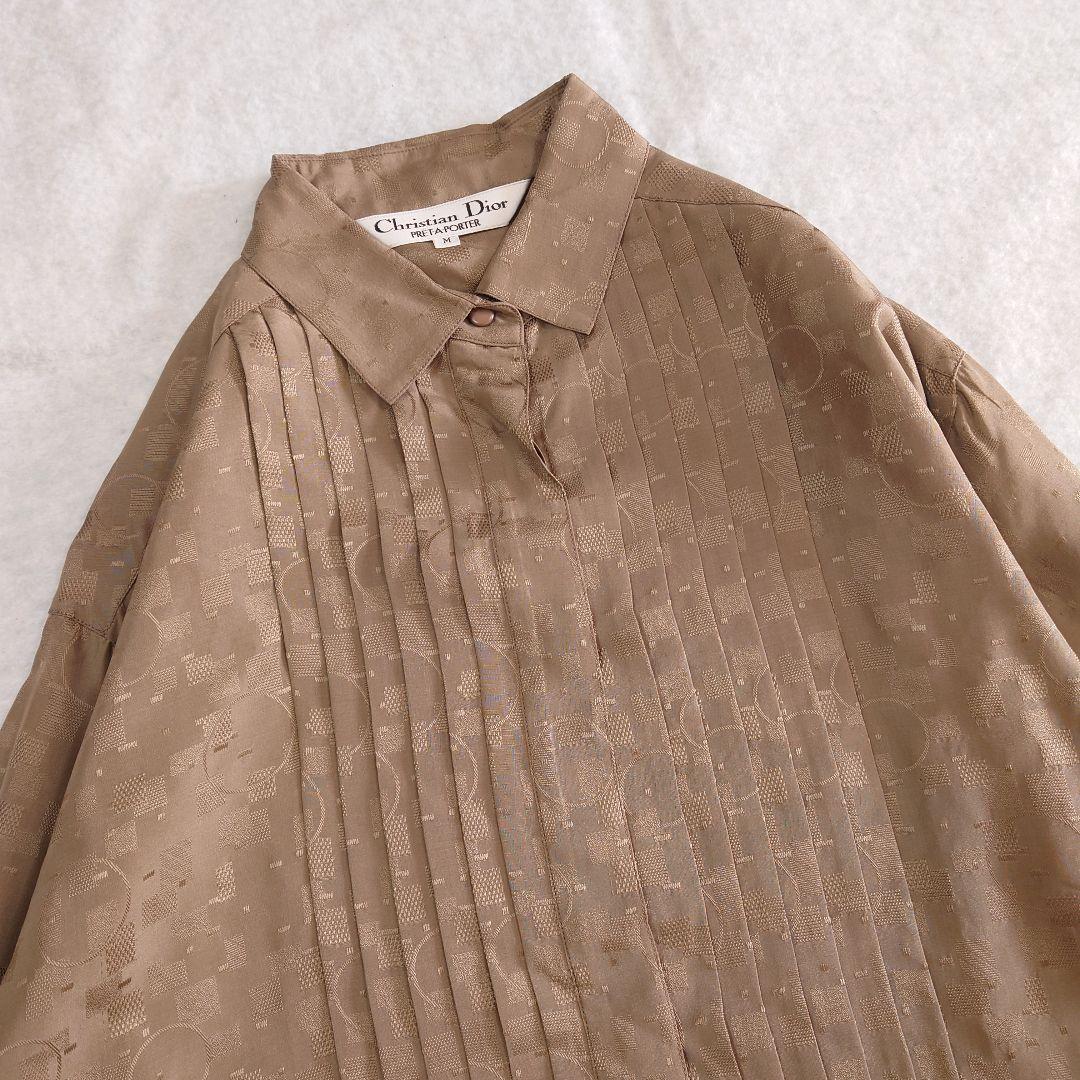 美品 クリスチャンディオール ピンタック　総柄 シルク 長袖 ブラウス М