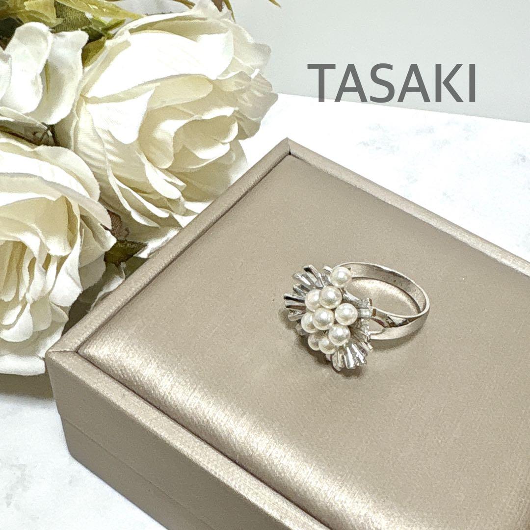 希少✨TASAKI タサキ あこや 本真珠 ベビーパール リング 11号 SV TASAKI（タサキ） 指輪 K18WG アコヤパール(真珠)3P ダイヤ1P(0.64ct