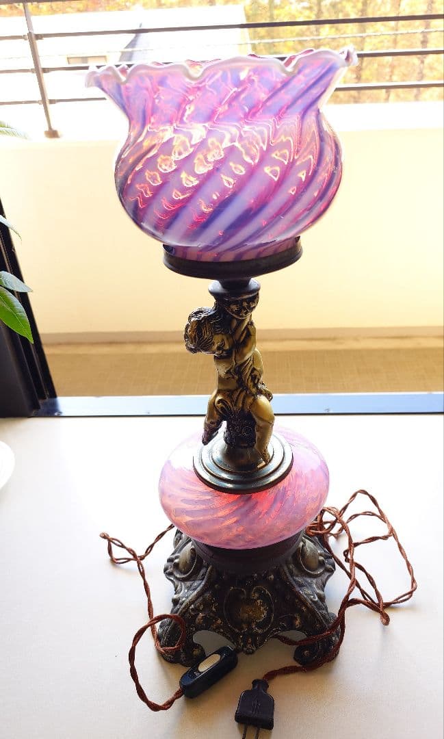 FENTON 1930〜40年　フェントンダブルクランベリー天使のランプ　大型