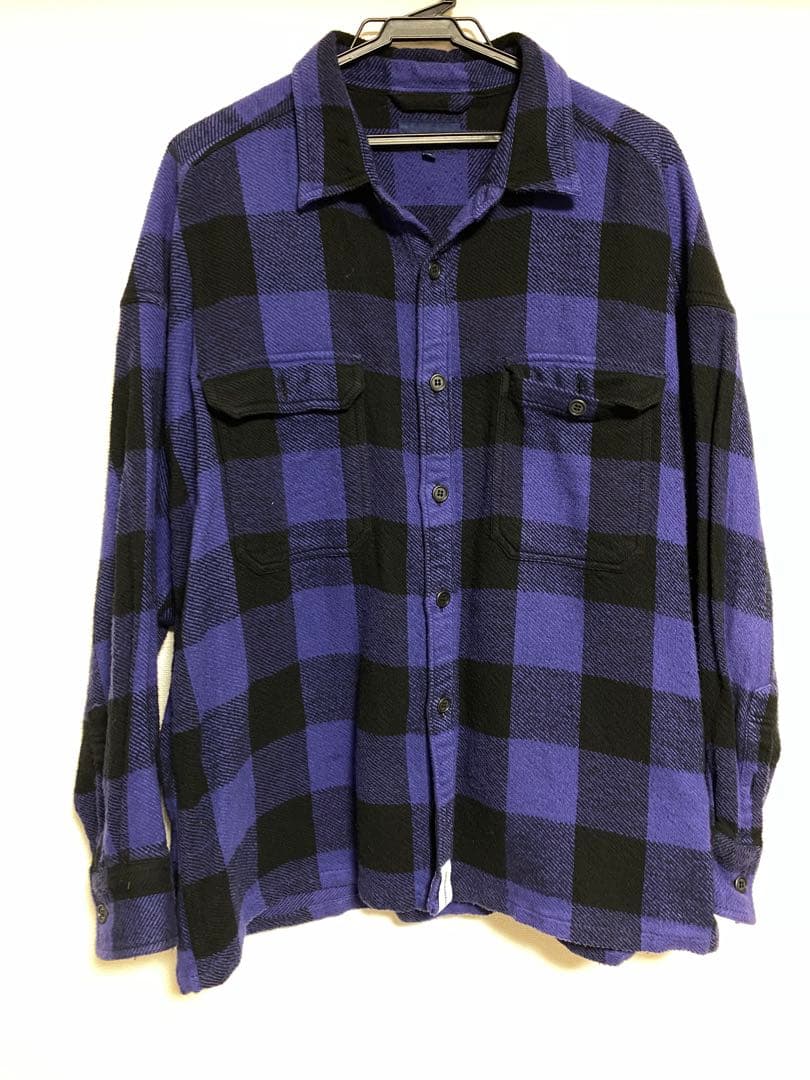 DESCENDANT 紫黒チェックネルシャツ サイズ2