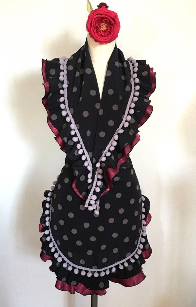 フラメンコ 衣装 エプロン ピキージョ グレーポンポン