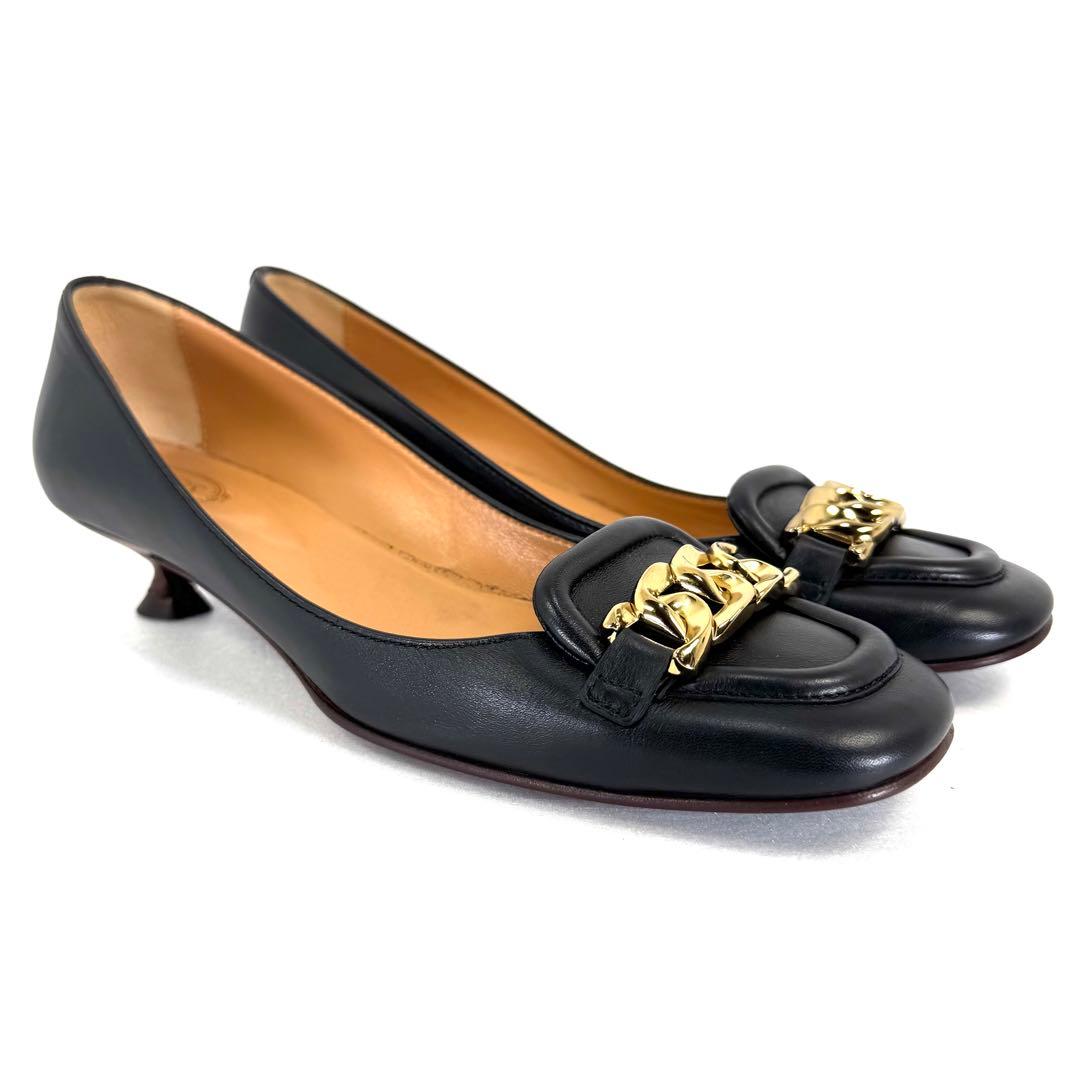【Tod's】トッズ（24.5cm） メタルチェーン パンプス スクエアトゥ