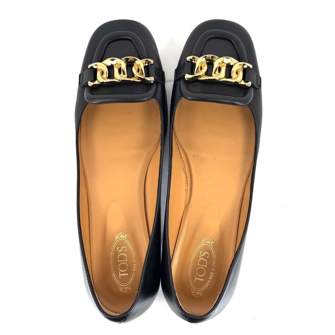 【Tod's】トッズ（24.5cm） メタルチェーン パンプス スクエアトゥ