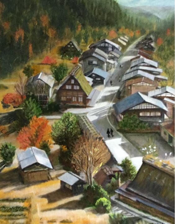 油絵「　白川郷の秋　」P10号