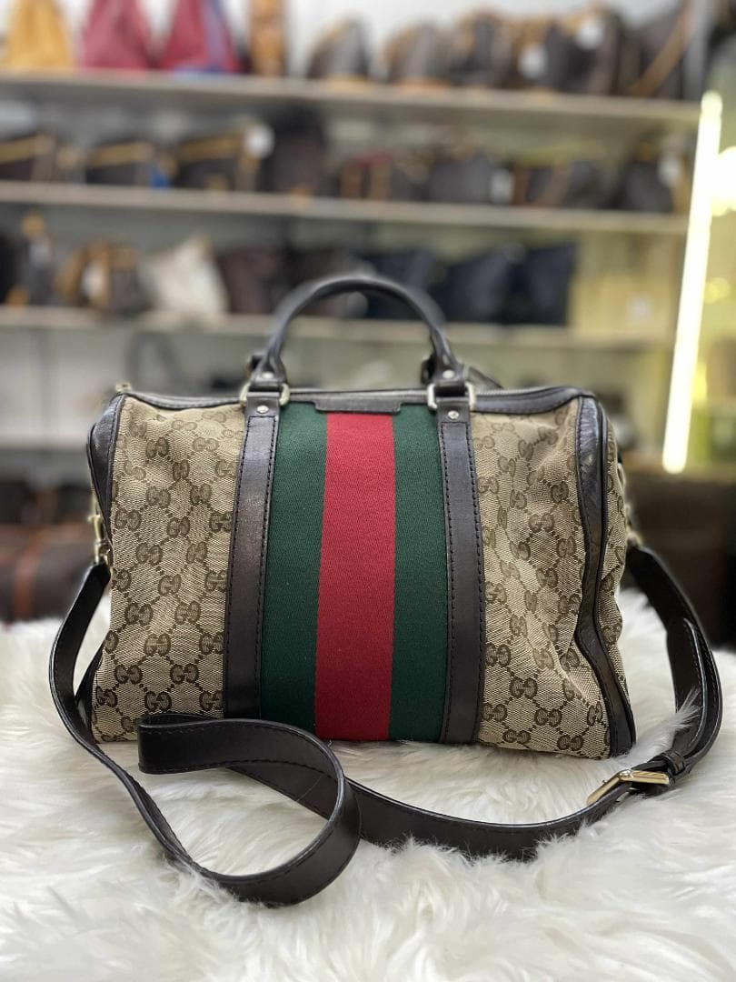Gucci ボストンバッグ ベージュ/グリーン/レッド