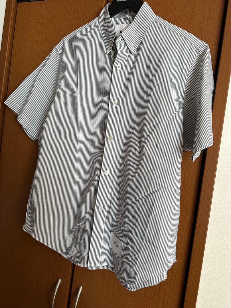 WTAPS ストライプ クールマックス半袖シャツ サイズX 01 ネイビー