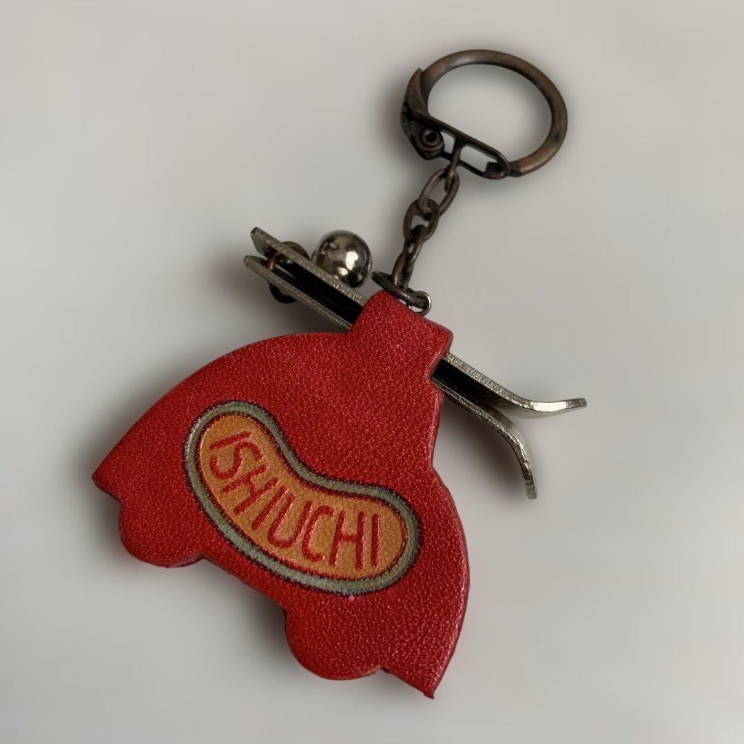 昭和レトロ 牛革製 ビートル スキー板 キーホルダー I LOVE SKI 美品