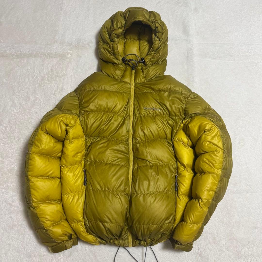 極美品モンベル800FP アルパインダウンパーカ黄L短丈y2kドローコード