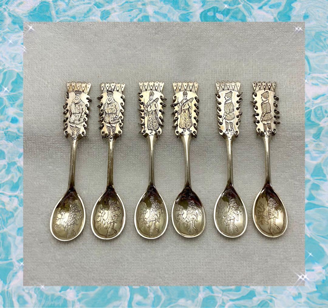 スウェーデン製 ハンドメイド シルバー スプーン 6本セット（2セット×3絵柄）