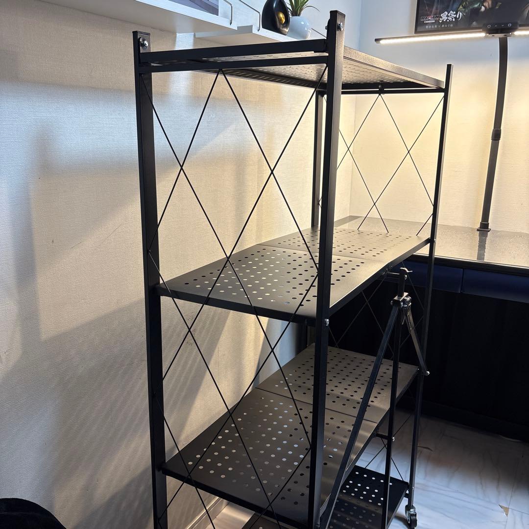 《 美品 》折りたたみラック 黒 キャスター付き 防錆 収納棚