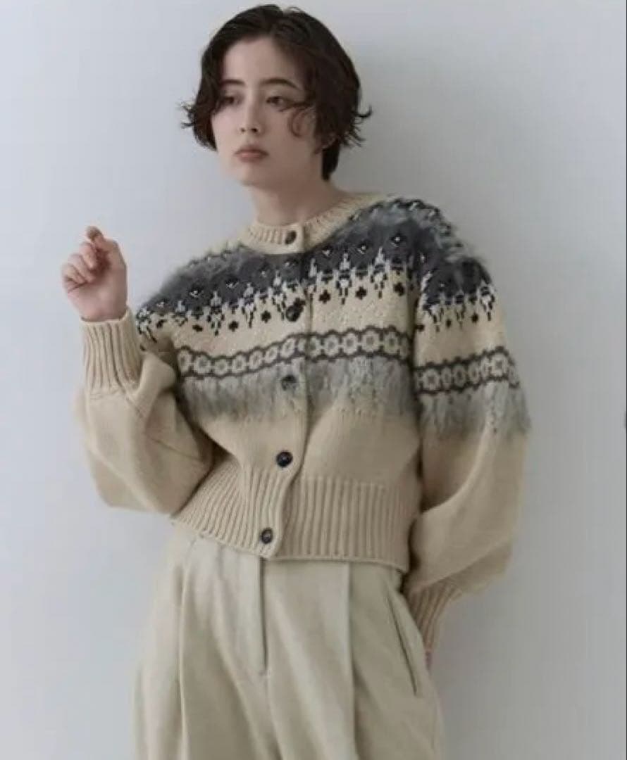 トップス Ameri UND 2WAY LADY NORDIC KNIT CARDIGAN