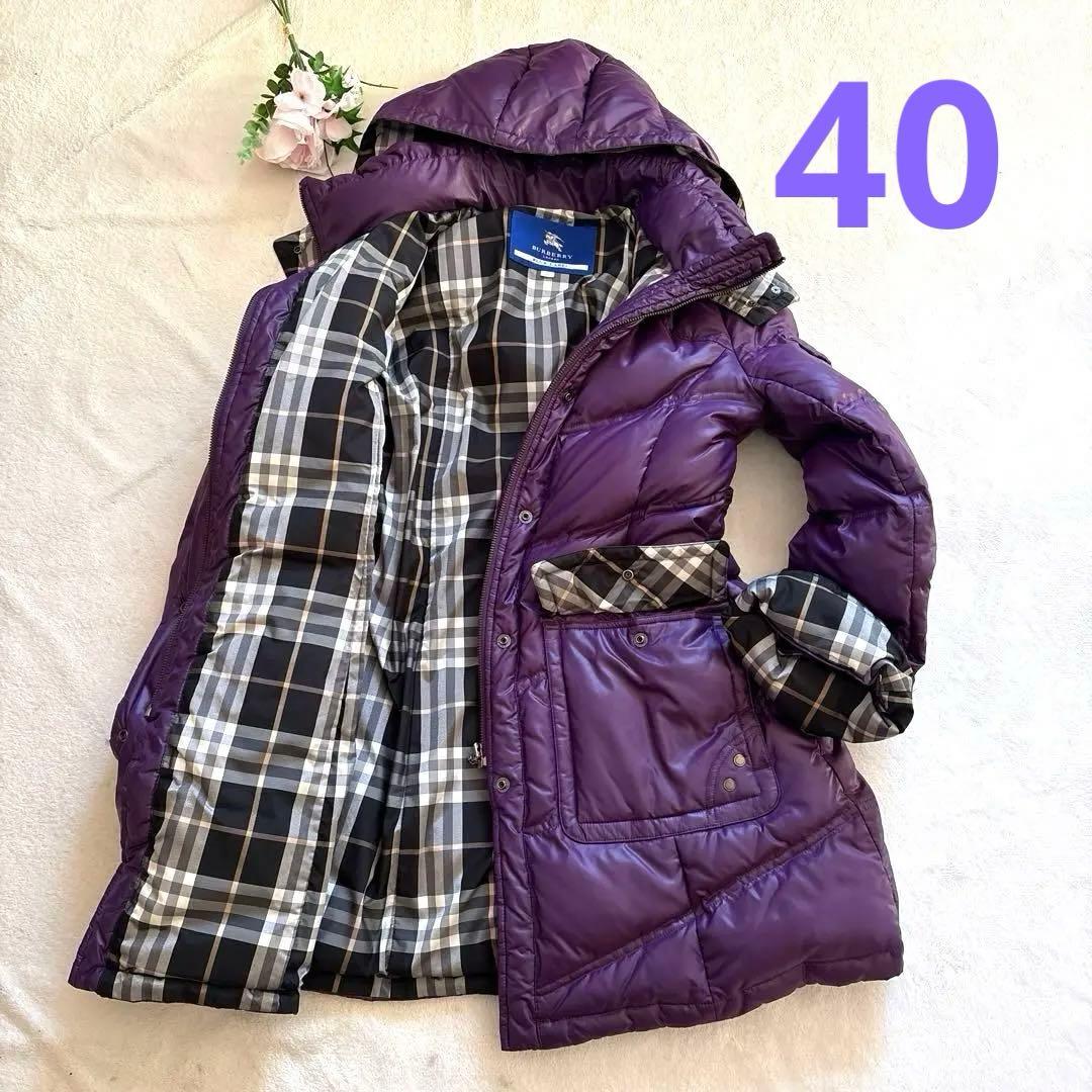 人気✨バーバリーブルーレーベル　ノバチェック　ダウンジャケット　パープル　L