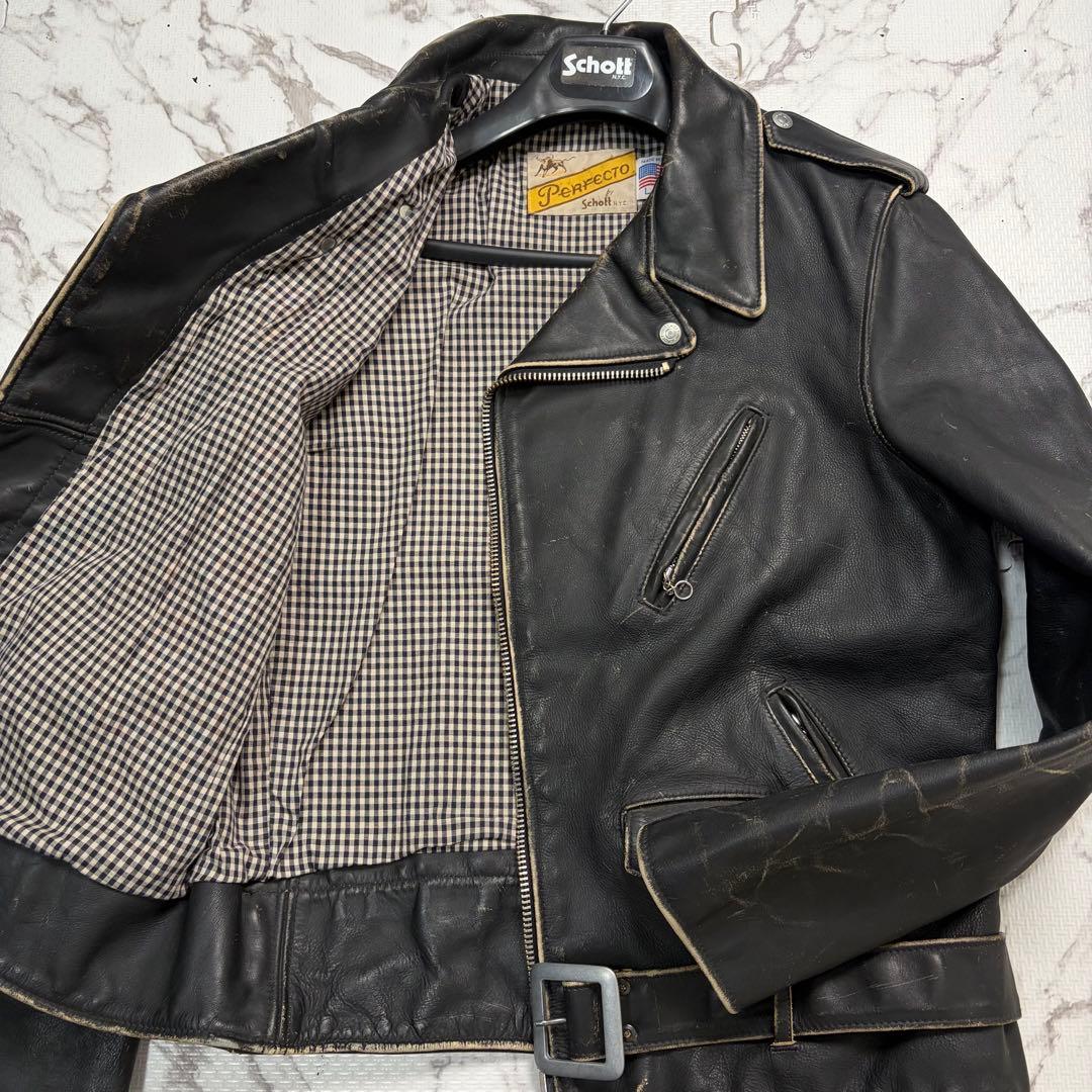L/使用数回✨【米国製】schott 110周年 ダブルライダース 黒 牛革 XL/使用数回✨【米国製】schott 110周年 ダブルライダース 黒 牛革