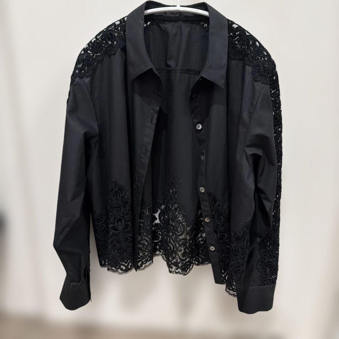 アナイ　レース装飾 黒 長袖シャツ セール】 レース刺繍クロップドシャツ （シャツ・ブラウス）｜ANAYI