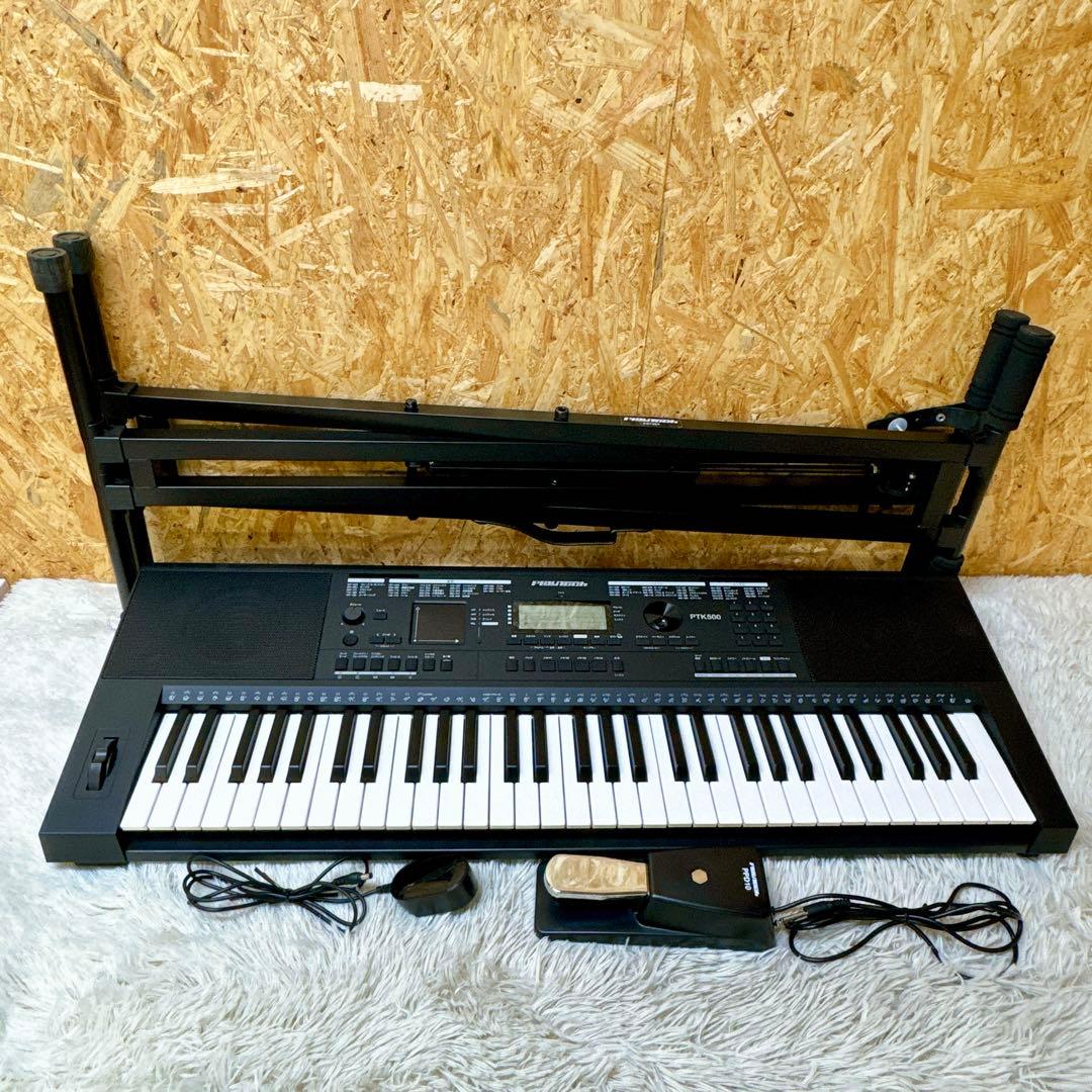 PLAYTECH ポータブルキーボード PTK500 スタンド+ペダルセット PLAYTECH PTK500 ポータブルキーボード 61鍵 タッチパッド 電子
