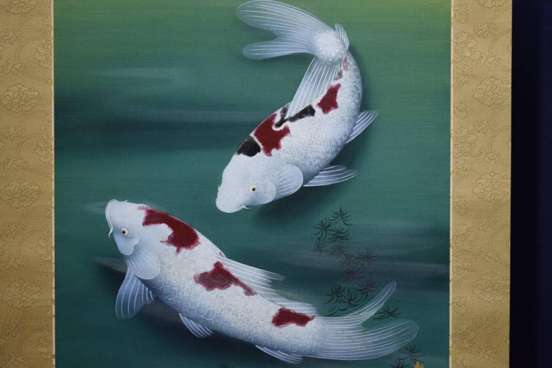 真作/國井幸雪/遊鯉図/桐共箱二重箱付/布袋屋掛軸HD-922 真作/國井幸雪/遊鯉図/桐共箱二重箱付/布袋屋掛軸HD-922 - メルカリ