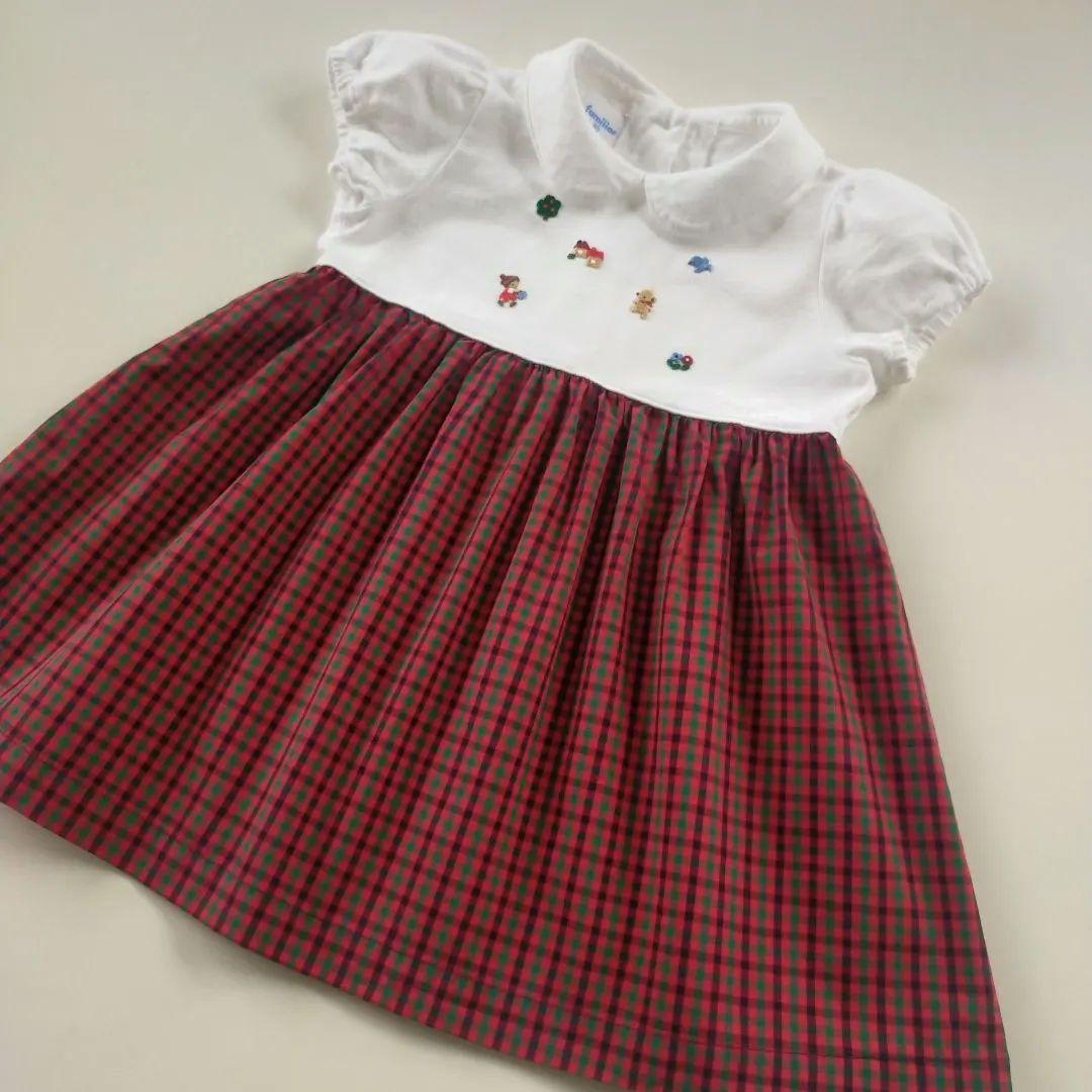 美品☆2021SS☆80cm familiarファミリアチェック半袖ワンピース - メルカリ