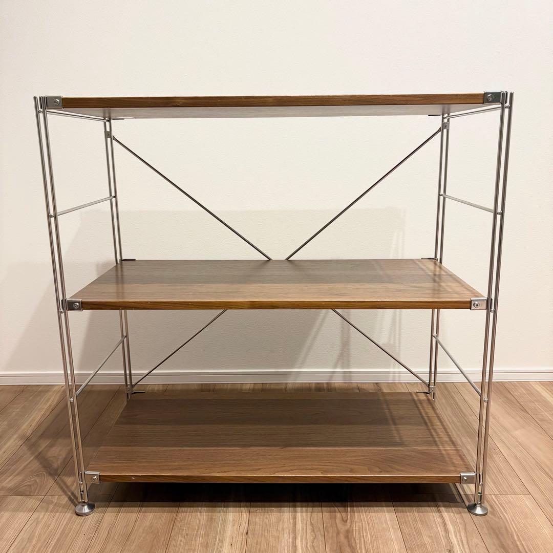 美品！無印良品 ステンレスユニットシェルフ ウォールナットワイド木棚