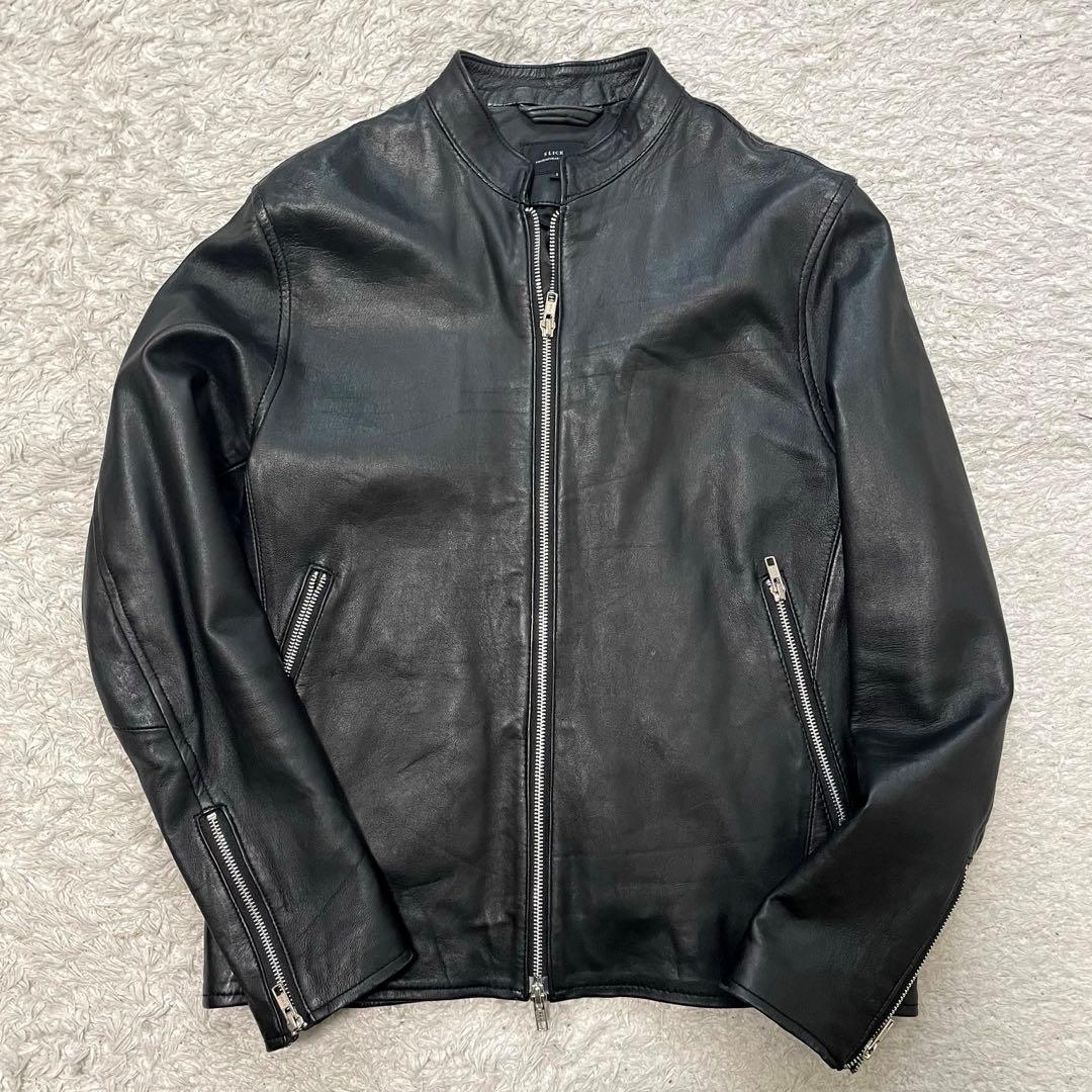 美品 slick ラムレザー ￼ライダースジャケット Sサイズ 黒 SLICK - SLICKスリック ライダースジャケット ラムレザー ブラック黒