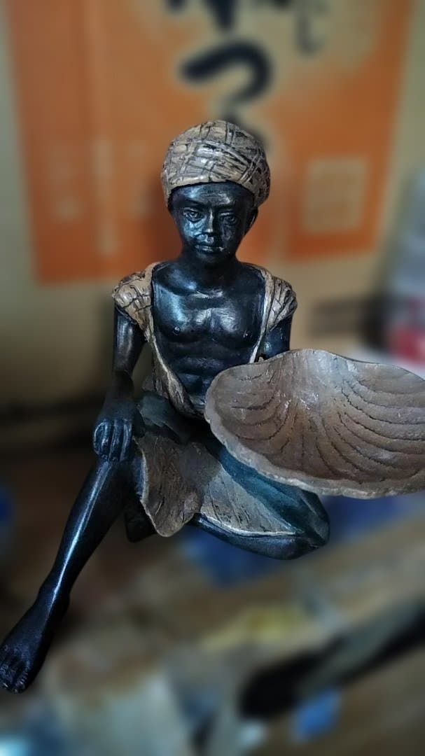 坐るアフリカ人 ブロンズ像 蝋燭立て キャンドルスタンド