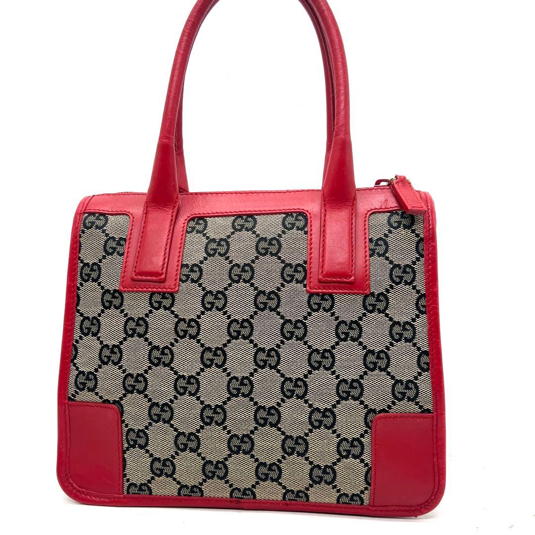 【極美品】 GUCCI GG柄 ハンドバッグ キャンバス レザー レッド