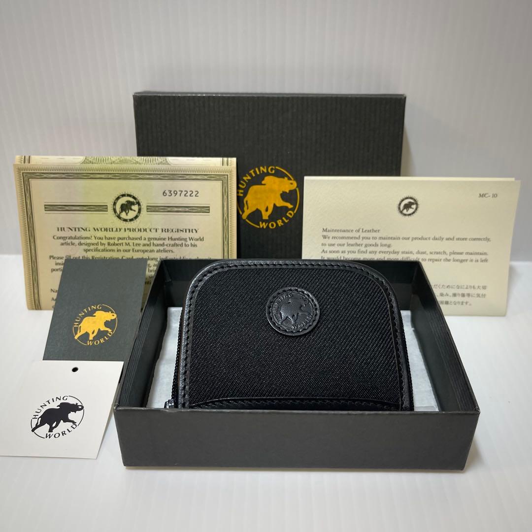 新品保管【HUNTING WORLD 】ケース 革×キャンバス サファリ黒
