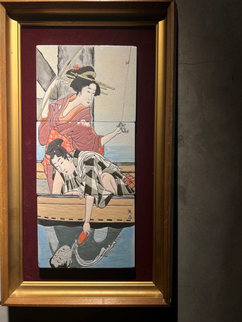 陶板3連綴り【浮世絵】JAPAN vintage