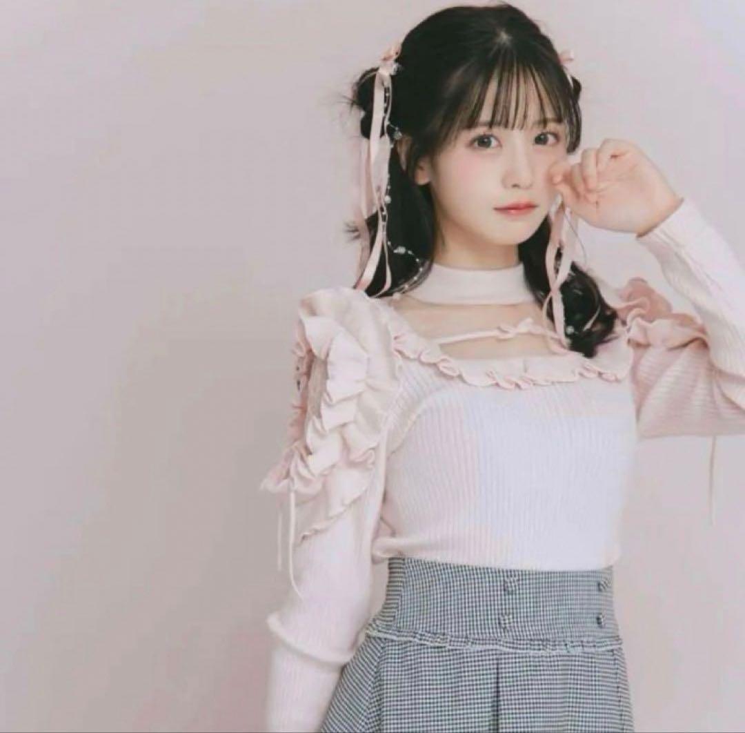 meltie きらきらショルダーフリルニット ピンク - メルカリ