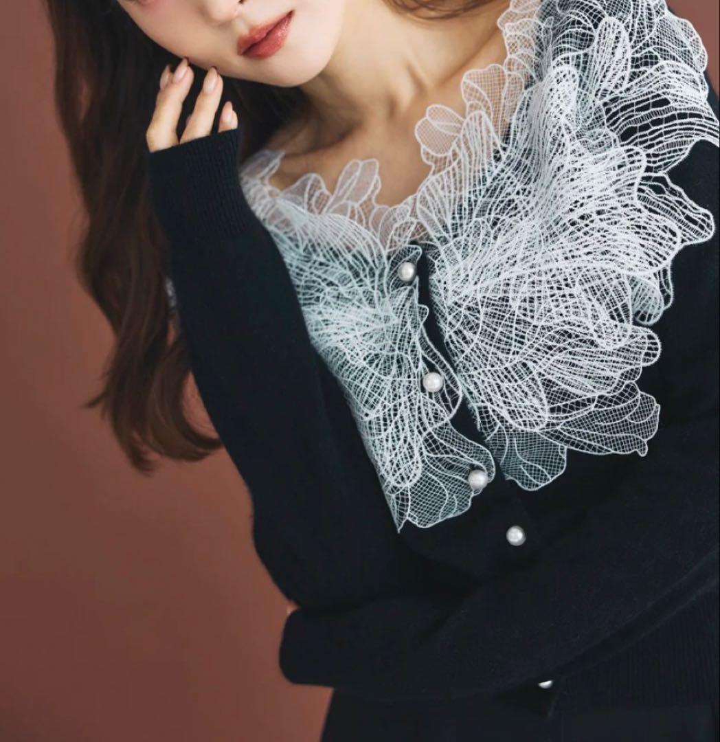 ＊新品未開封＊polaura ポローラ レースフリルカーディガン black