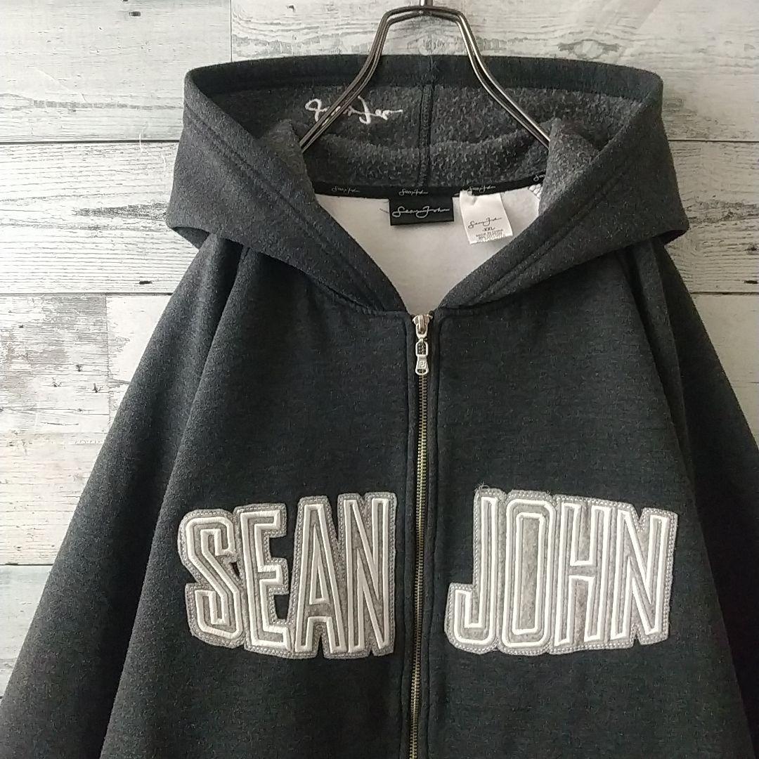 希少サイズ☆ショーンジョン 刺繍 センターロゴ フードロゴ リブライン パーカー
