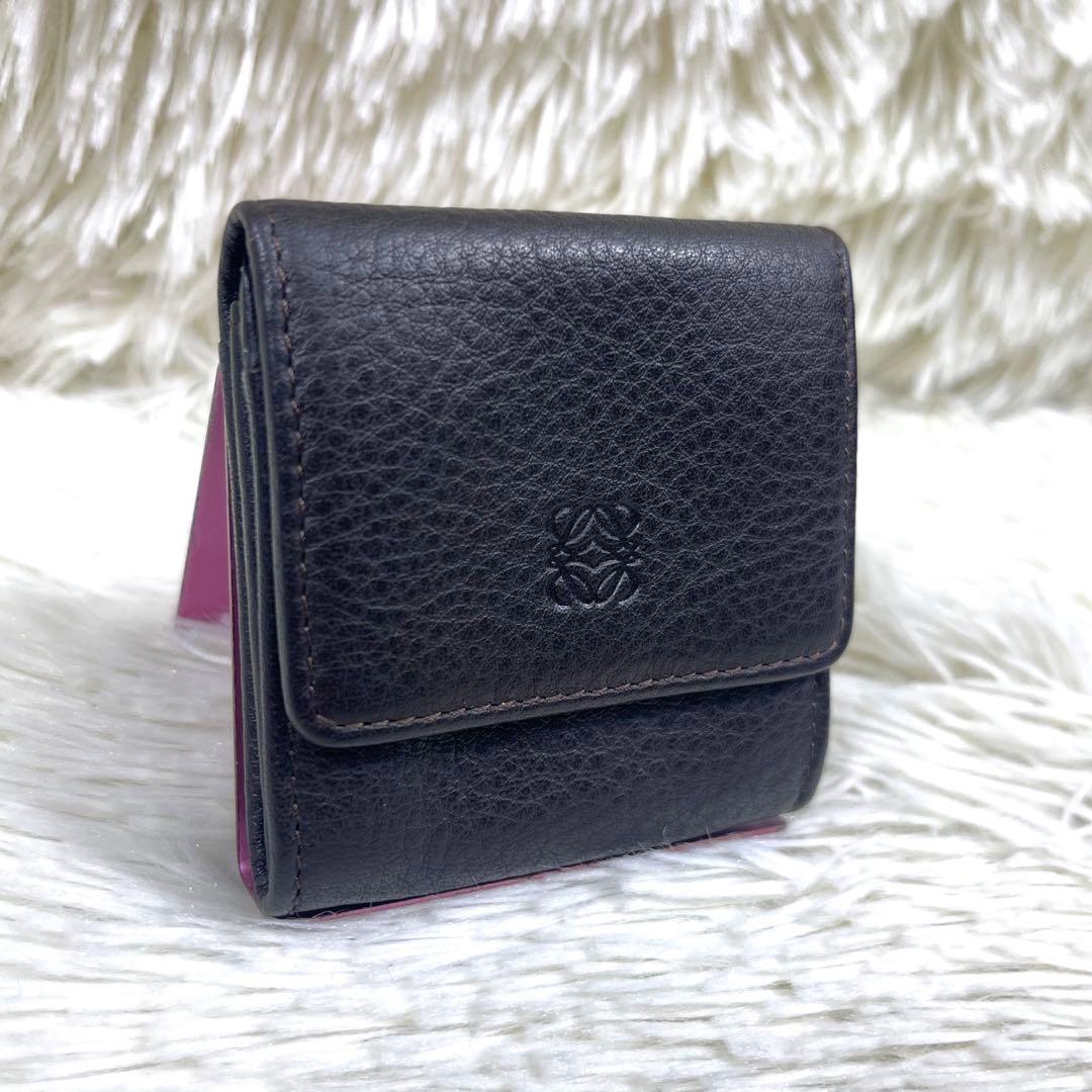 極美品‼️LOEWE アナグラム　ケース レザー　ロゴ押し　ブラック