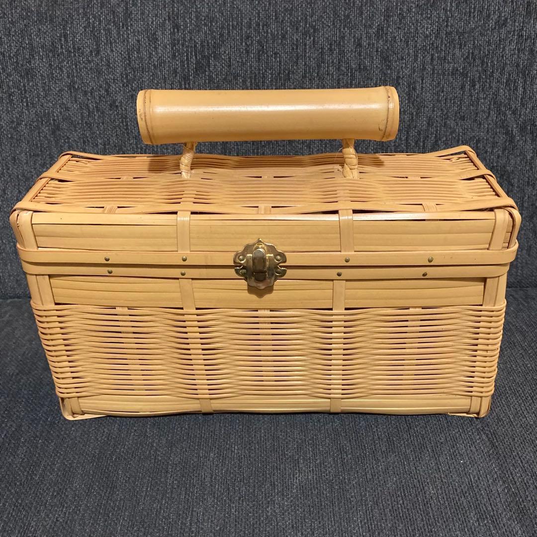 未使用 国産 竹かご 竹籠 取っ手付き バスケット バッグ ケース 竹細工